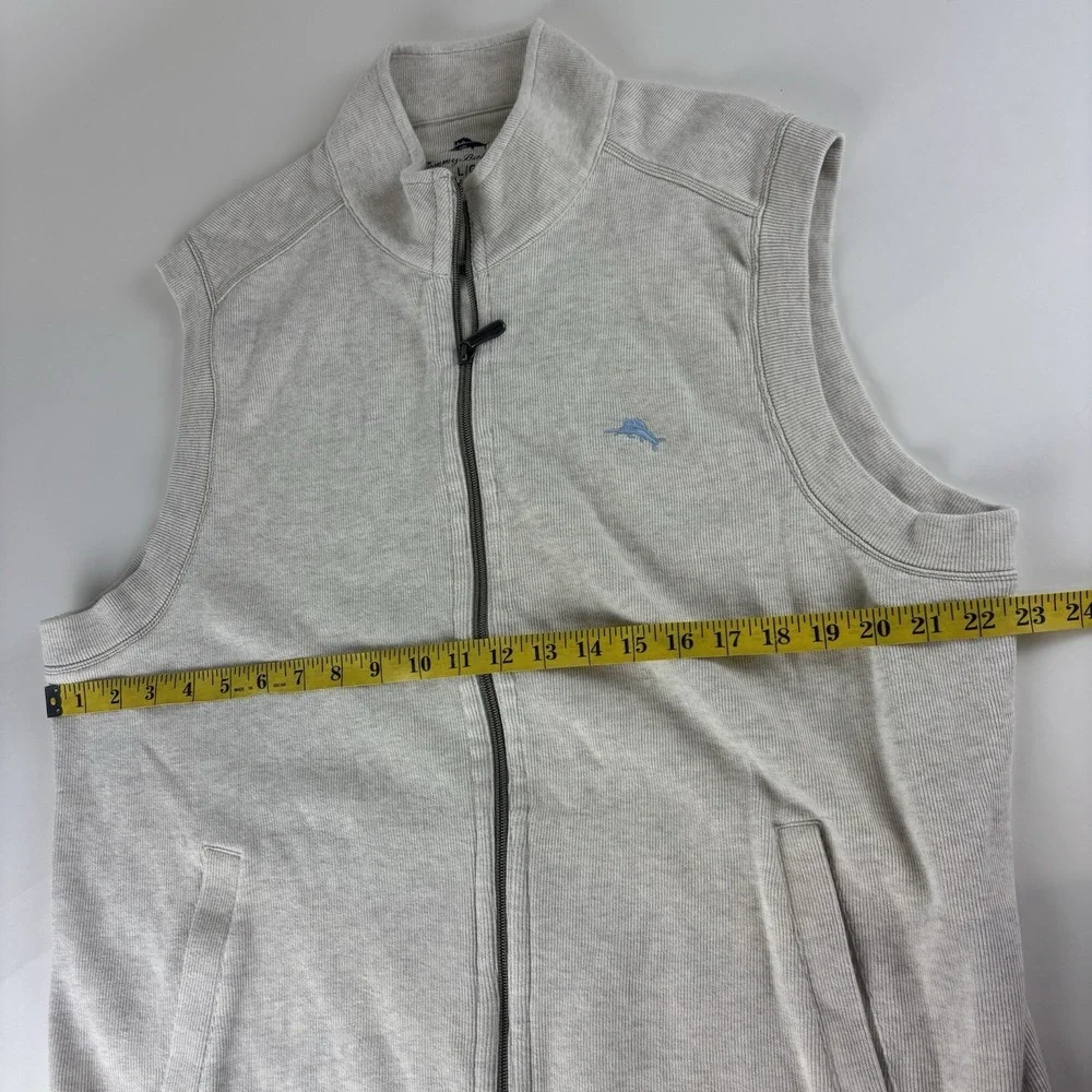 Tommy Bahama Full Zip Sweater Vest Mens Large Beige Embroidered Cotton - Picture 10 of 11